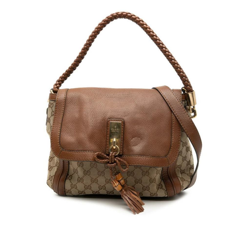 Gucci Gg Canvas Bamboo Bella 2way Shoulder Bag Brown Beige Leather